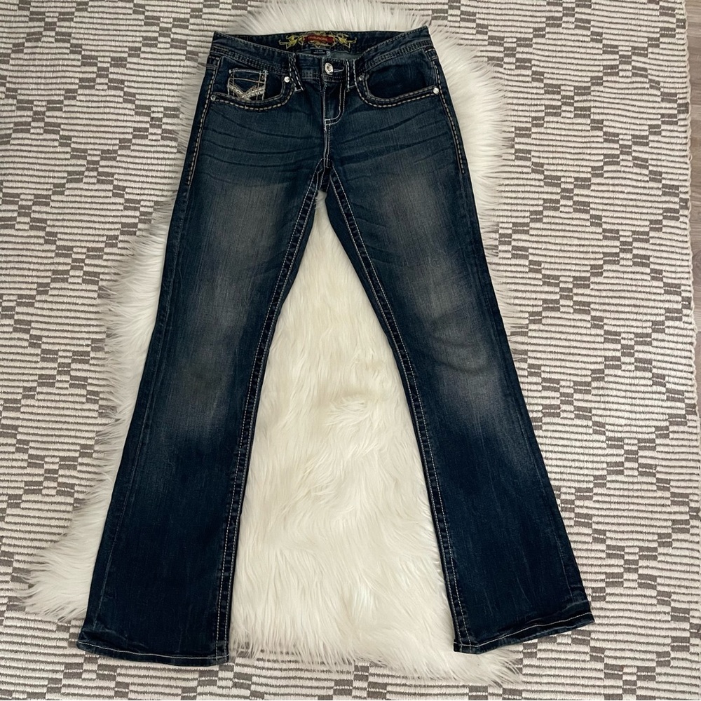 Maurice Bootcut Embellished Medium Wash Denim Jeans 1/2 Regular